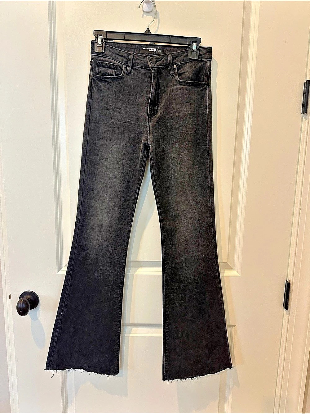 Just Black Denim High Rise Scissor Cut Flare Jeans Black Waist 26